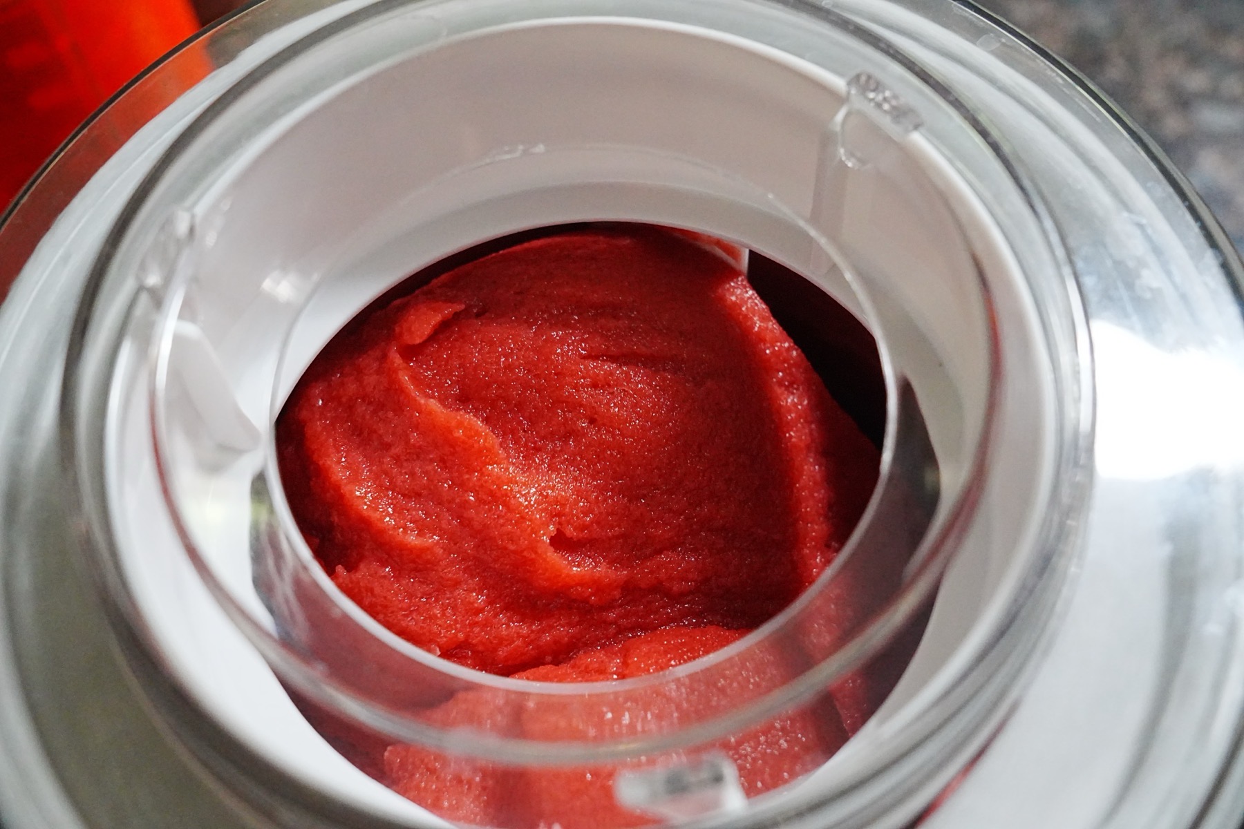 Strawberry Sorbet in the Ice Cream Maker